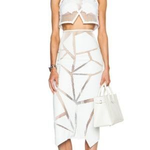 Rare 100% leather Jonathan Simkhai White Leather Mesh Applique Skirt